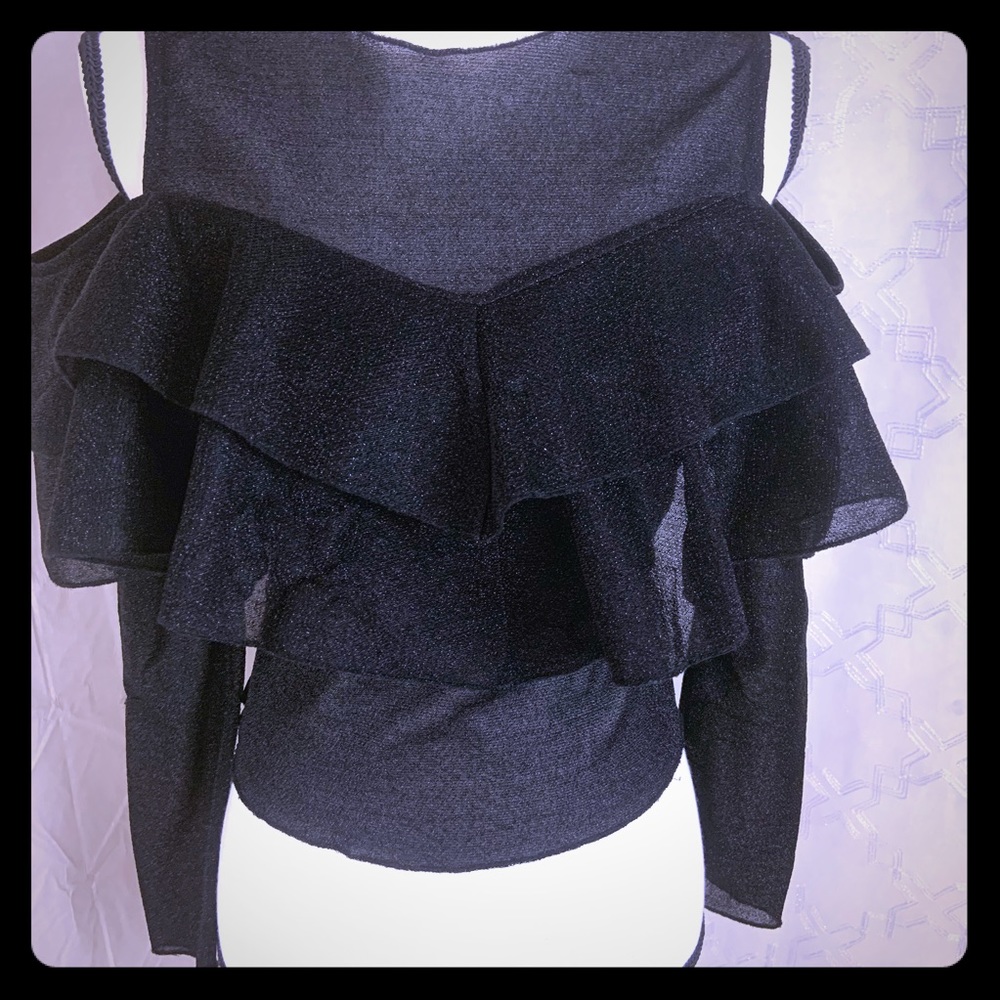 alythea top long sleeve black color with ruffles
